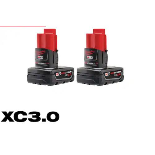 NEW! - Milwaukee M12 12-Volt Lithium-Ion XC Extended Capacity 3.0 Ah Battery Pack (2-Pack) (2 UNITS)
