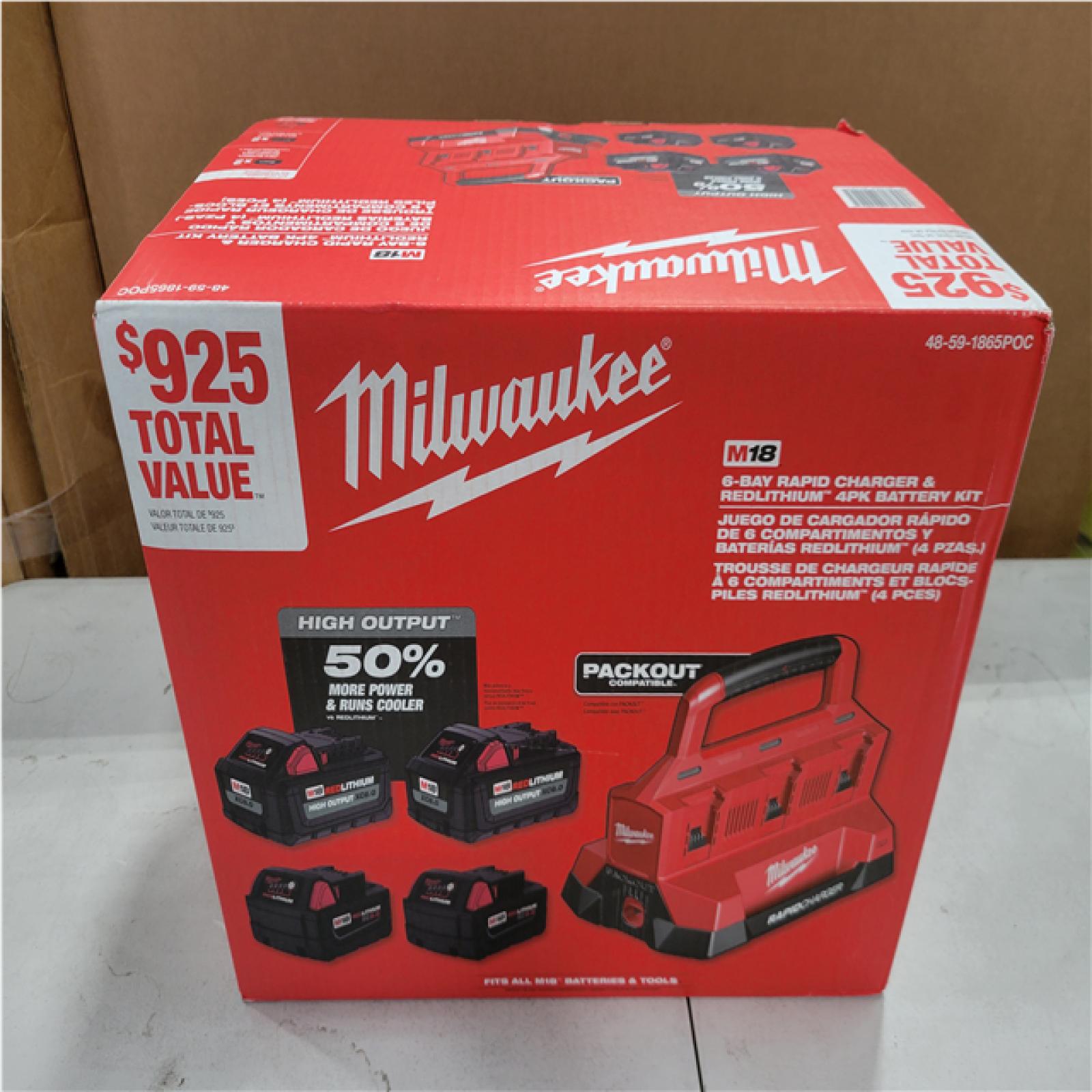 CALIFORNIA AS-IS MILWAUKEE 6-BAY RAPID CHARGER & 4PK BATTERY KIT