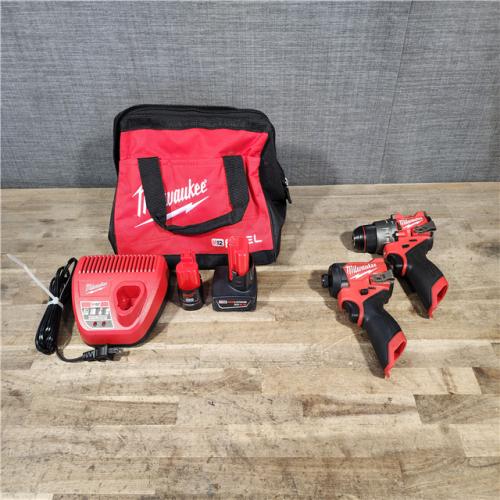 HOUSTON LOCATION - AS-IS Milwaukee FUEL 12-Volt Lithium-Ion Brushless Cordless Hammer Drill and Impact Driver Combo Kit
