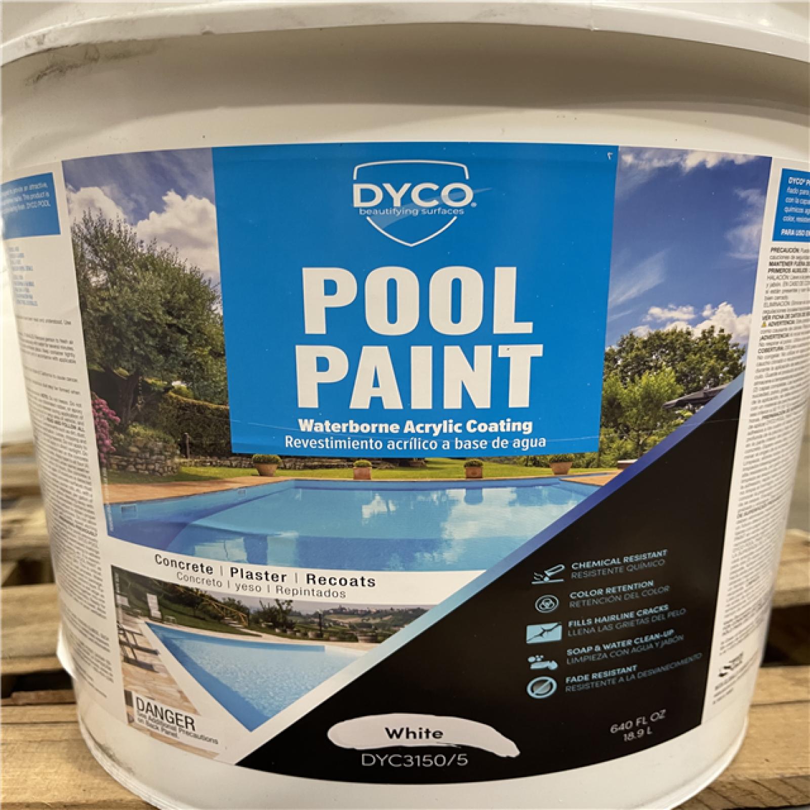 DALLAS LOCATION - Dyco Pool Paint 5 Gal. 3150 White Semi-Gloss Acrylic Exterior Paint PALLET-(6 UNITS)