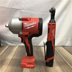 AS-IS Milwaukee 12/18V Lithium-Ion Cordless 3/8 in. Ratchet and 1/2 in. High Torque Impact Wrench with Friction Ring Combo Kit