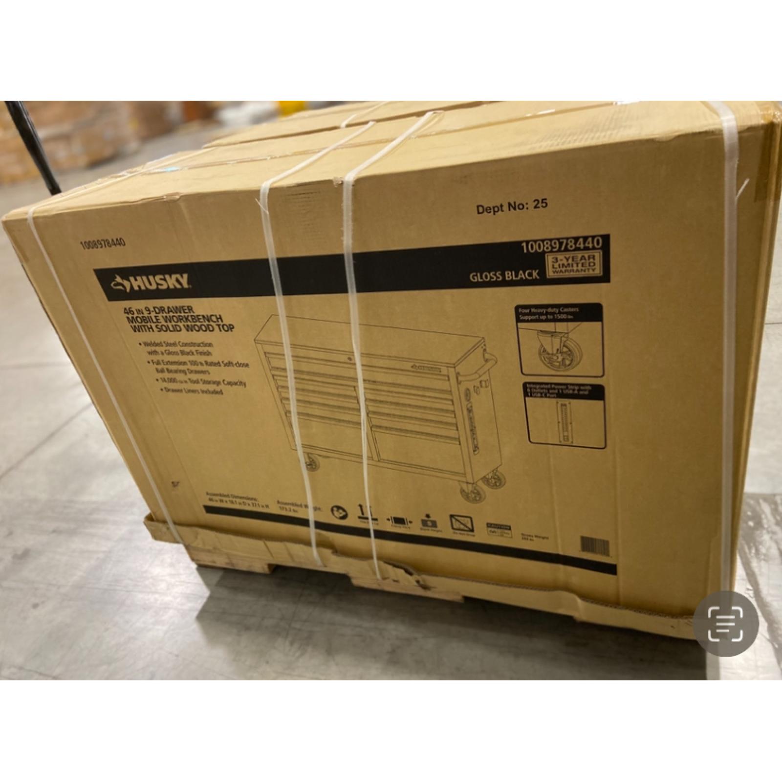 DALLAS LOCATION - Husky Tool Storage 46 in. W x 18 in. D 9-Drawer Mobile Workbench Cabinet in Gloss Black - 2 UNITS