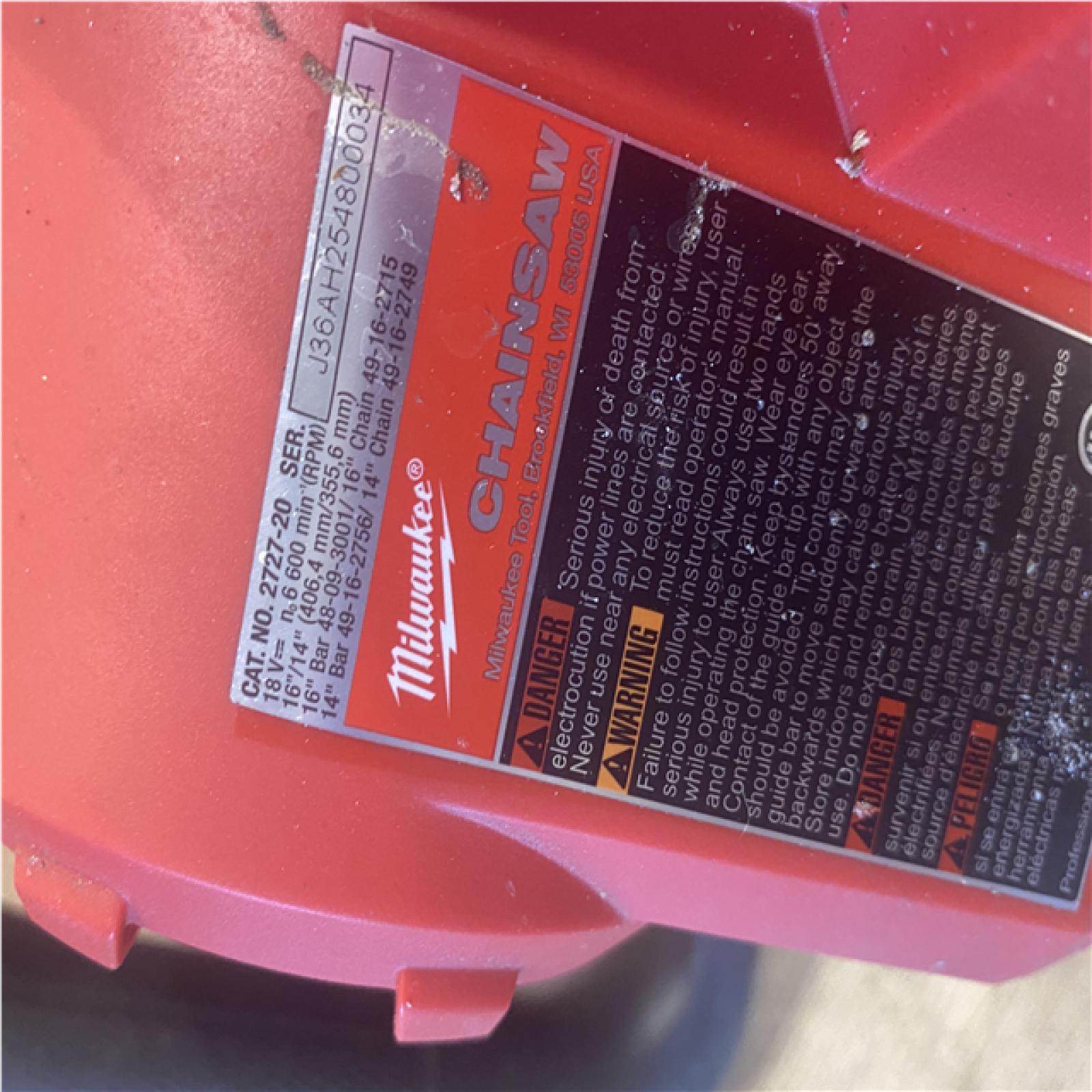 AS-IS Milwaukee FUEL 16 in. 18V Lithium-Ion Brushless Battery Chainsaw (Tool-Only)