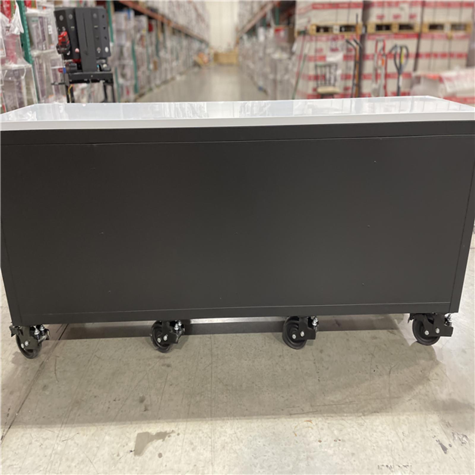 DALLAS LOCATION- AS-IS Husky Tool Storage Heavy Duty 96 in. W x 24 in. D Matte Black Mobile Workbench Cabinet with Stainless Steel Top