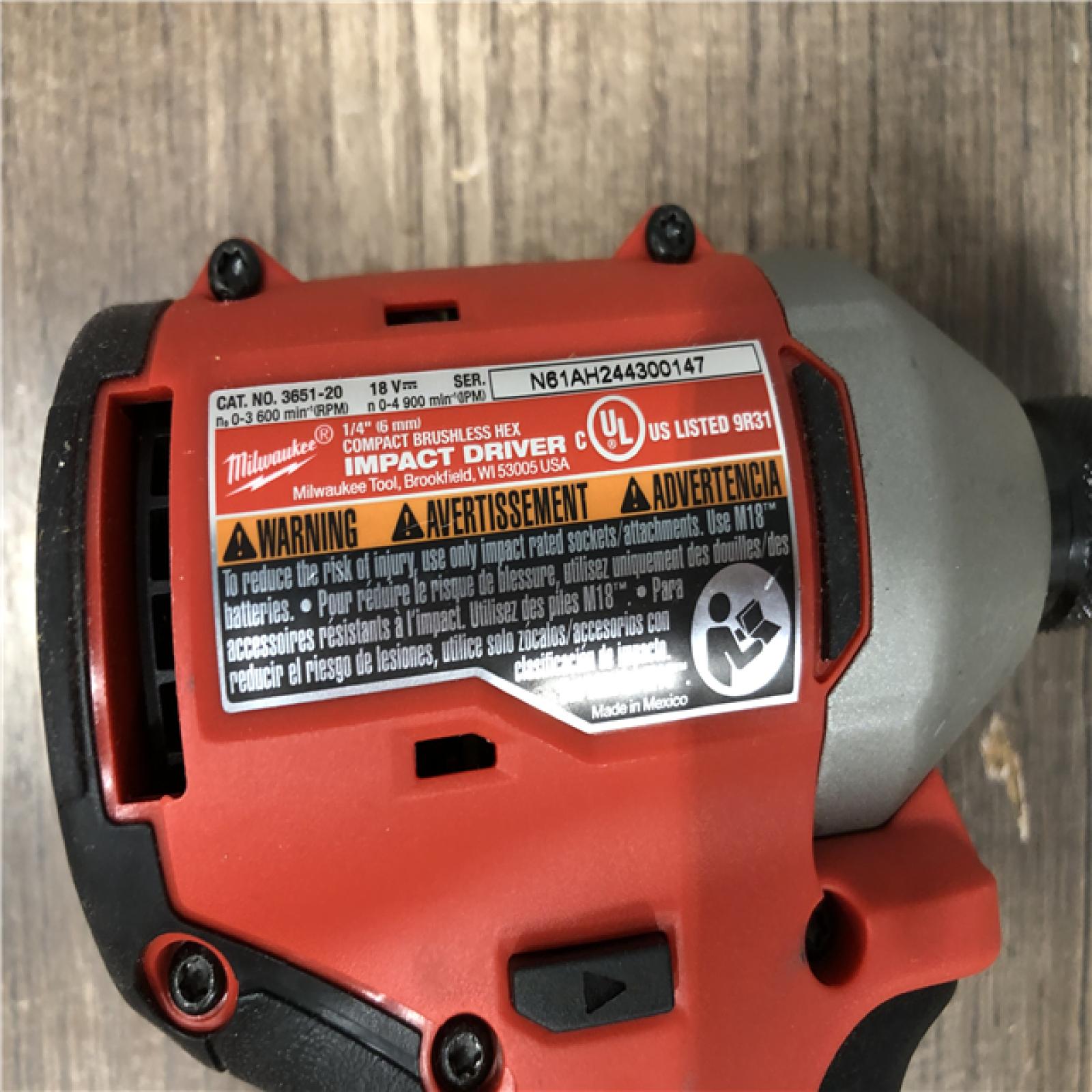 AS-IS Milwaukee 18V Lithium-Ion Compact Brushless Cordless 1/4 in. Impact Driver (Tool-Only)