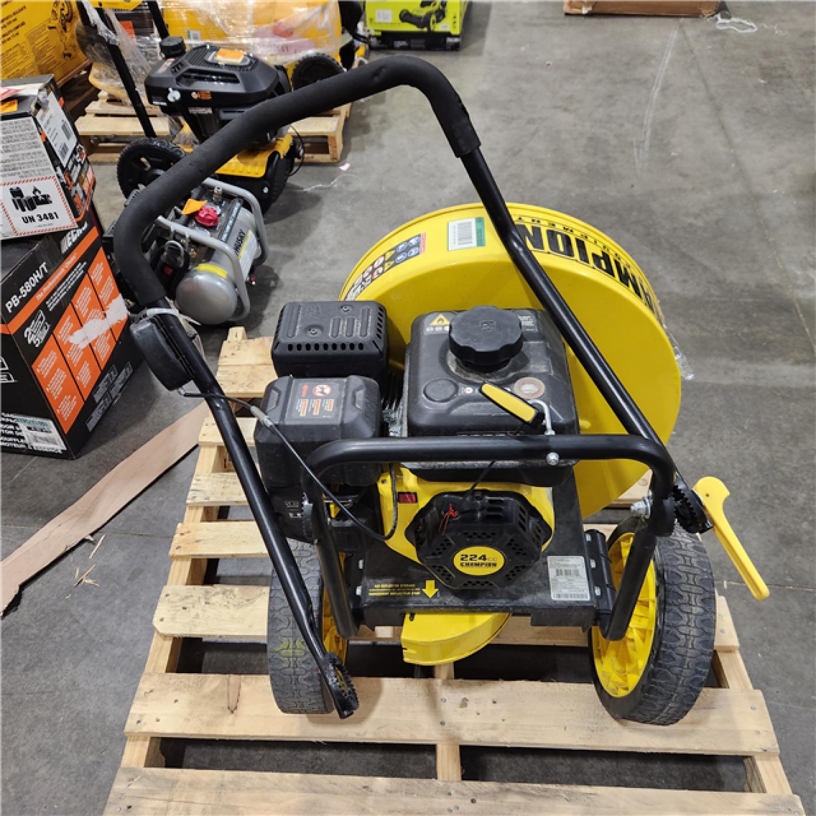 Dallas Location - As-Is Champion Power Equipment 160 MPH 1300 CFM 224 cc Walk-Behind Gas Leaf Blower with Swivel Front Wheel and 90-Degree Flow Diverter