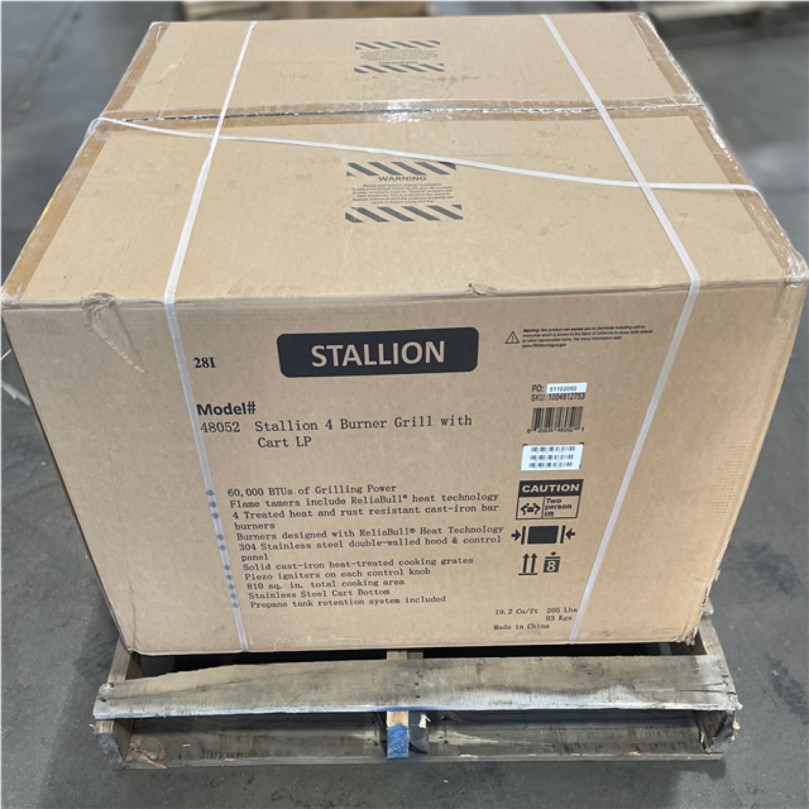 DALLAS LOCATION- NEW! BULL Stallion 4-Burner Cart Propane Grill in Stainless Steel