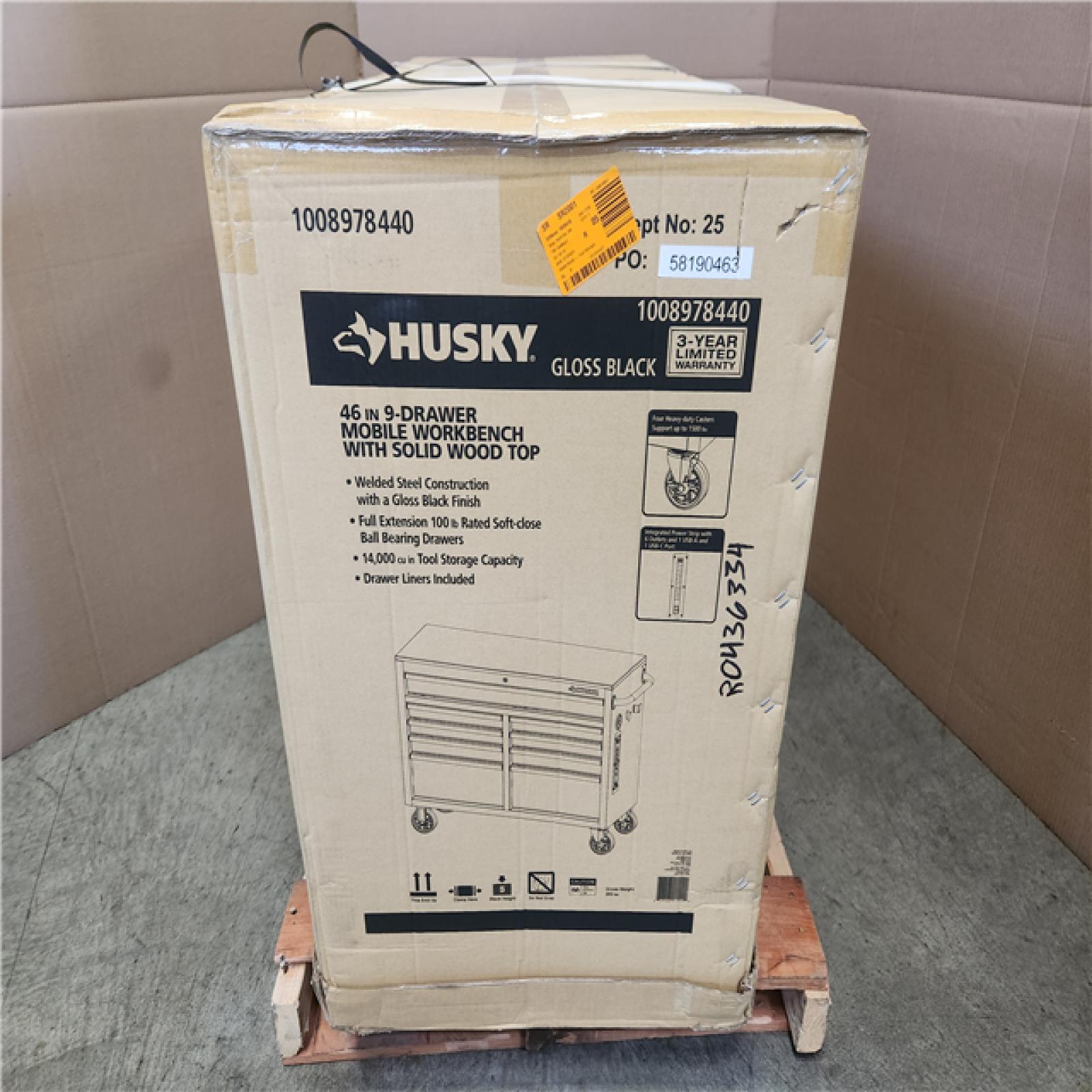 Phoenix NEW Husky Tool Storage 46 in. W x 18 in. D 9-Drawer Mobile Workbench Cabinet in Gloss Black