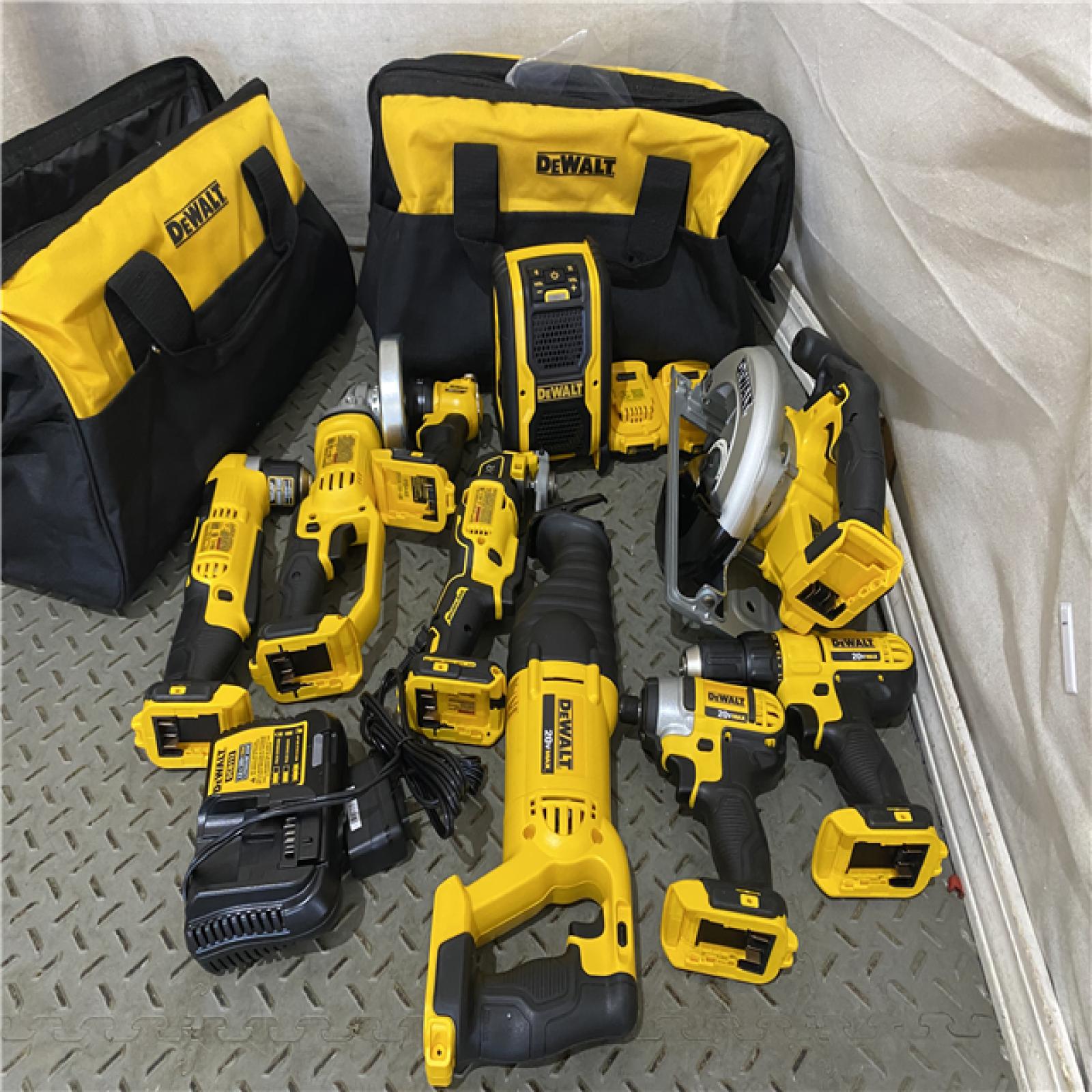 Houston location AS-IS DEWALT 20V MAX Cordless 9 Tool Combo Kit with (2) 20V 2.0Ah Batteries and Charger