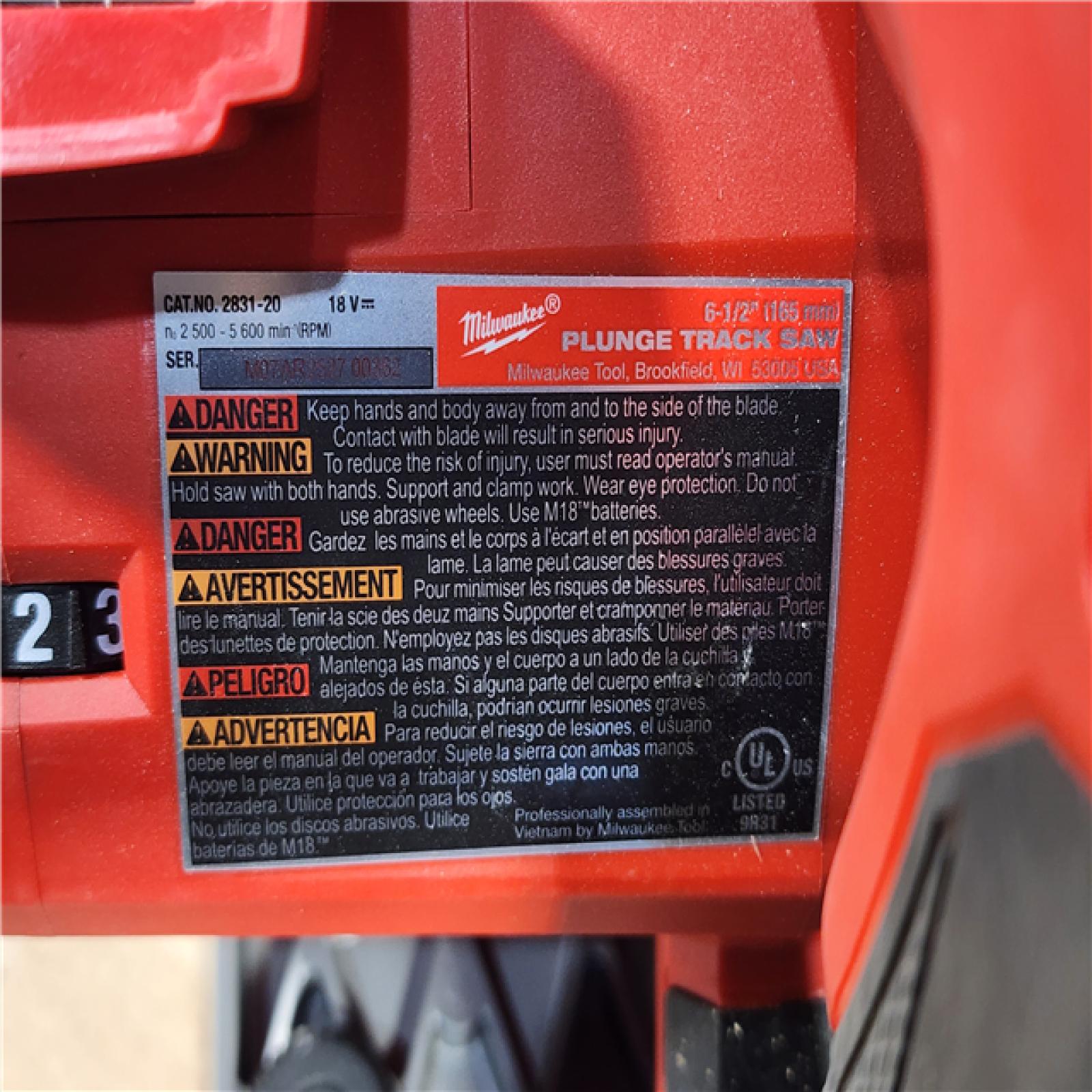 HOUSTON LOCATION - AS-IS Milwaukee  FUEL 18V Lithium-Ion Cordless Brushless 6-1/2 in. Plunge Cut Track Saw (Tool-Only)