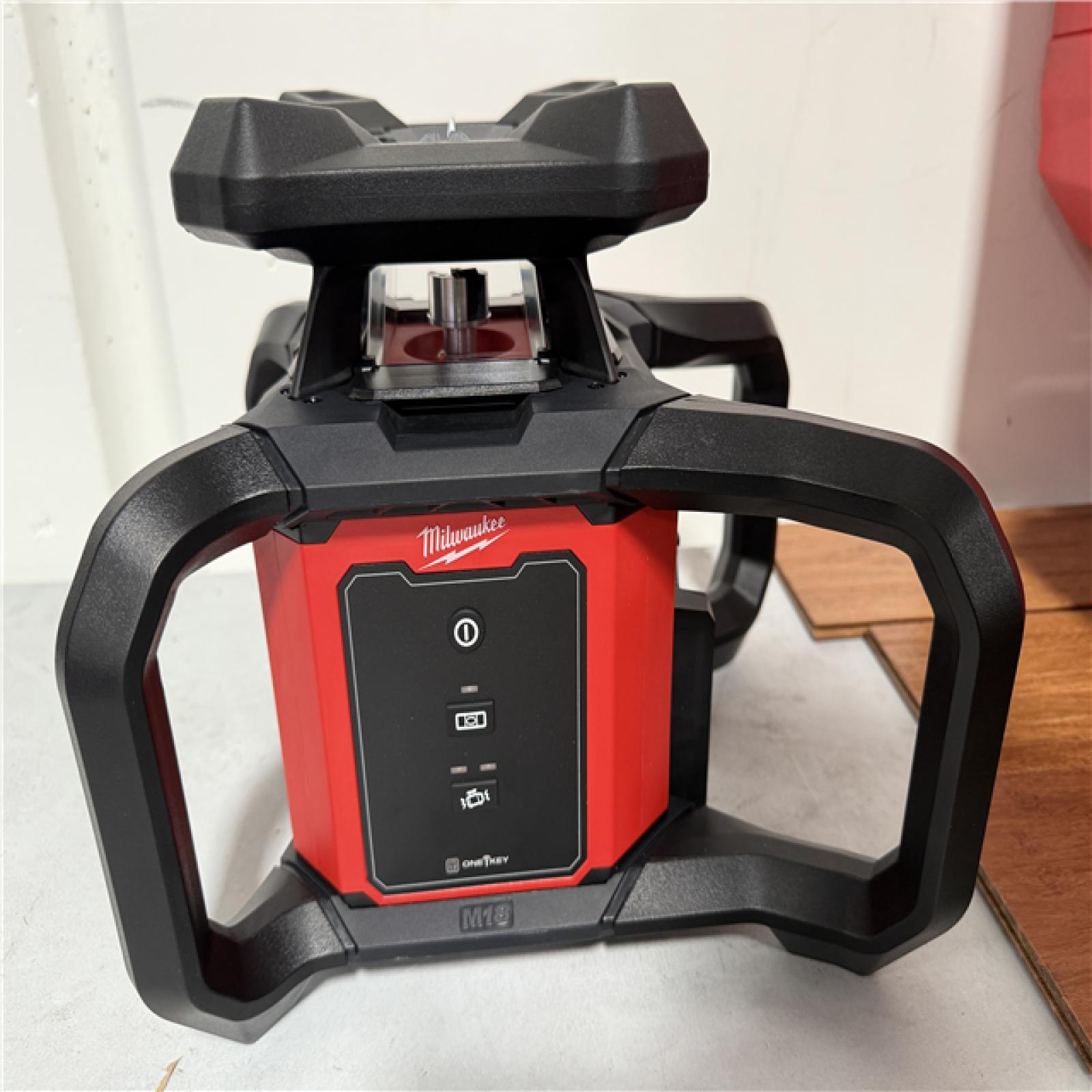 CALIFORNIA AS-IS Milwaukee M18 Red Exterior Rotary Laser Level Kit, includes (1) Battery & Charger: Appears in Like New Condition