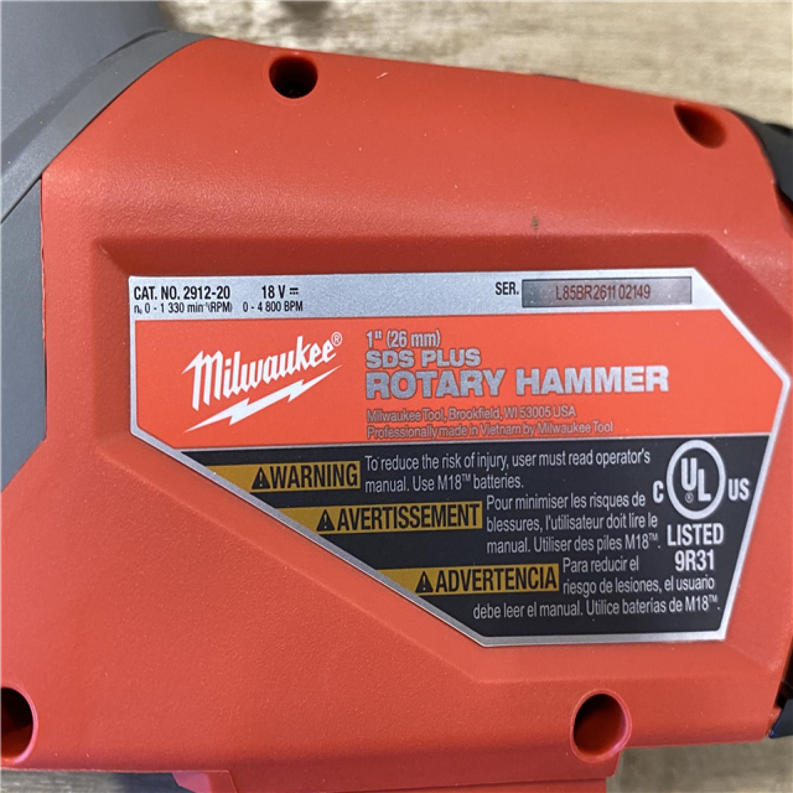 AS-IS Milwaukee  FUEL 18V Lithium-Ion Brushless Cordless 1 in. SDS-Plus Rotary Hammer (Tool-Only)