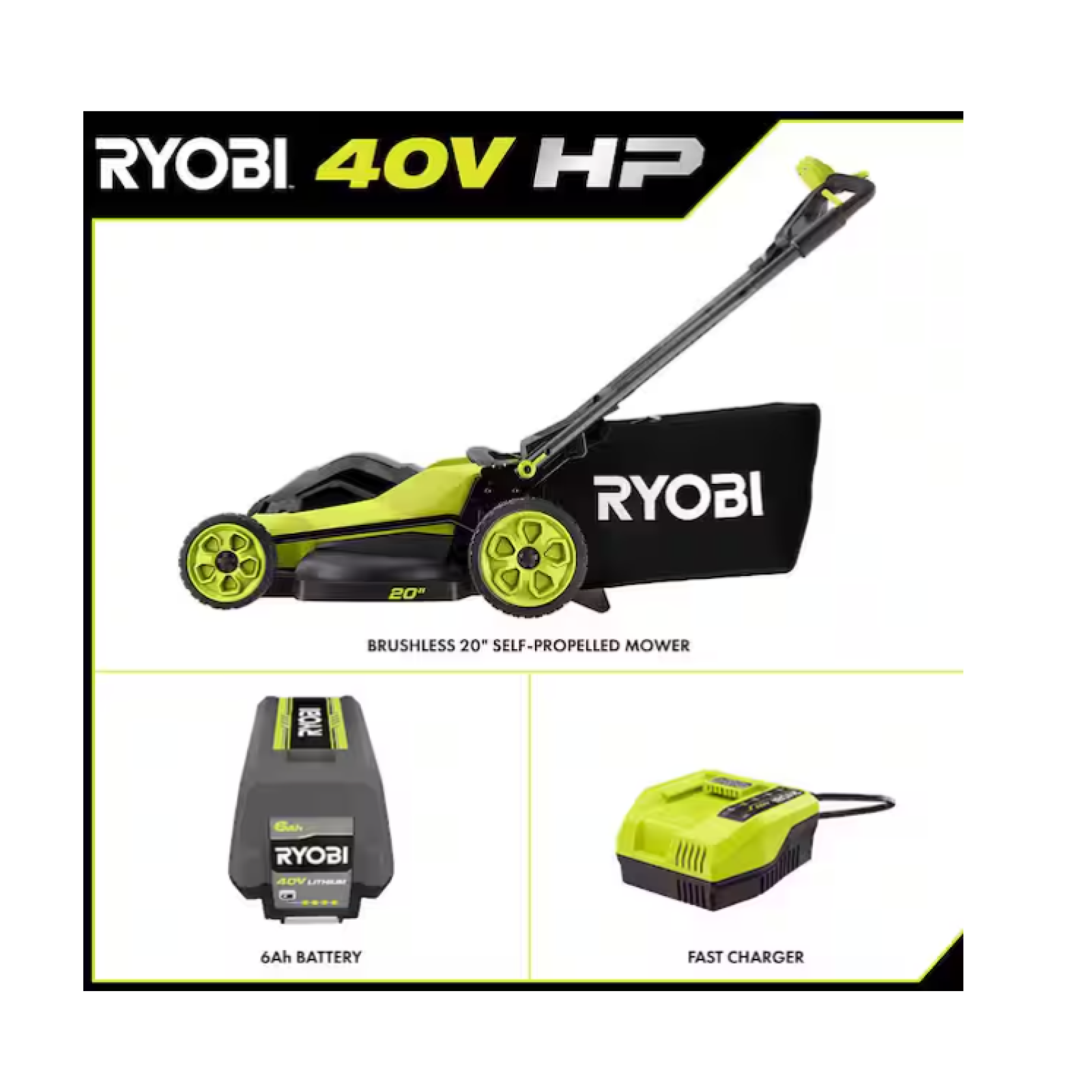 DALLAS LOCATION-NEW! RYOBI 40V HP Brushless 20 in. Cordless Electric Battery Walk Behind Self-Propelled Lawn Mower with 6.0 Ah Battery and Charger
