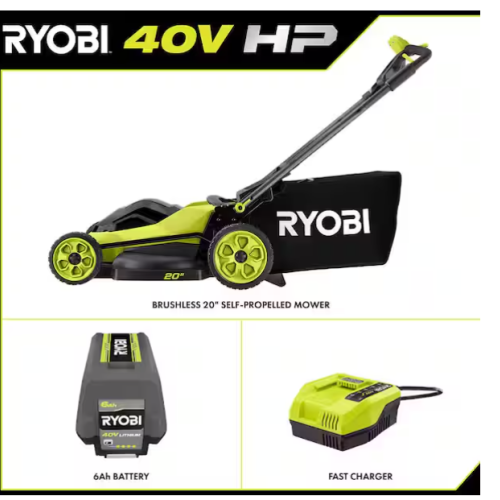 DALLAS LOCATION-NEW! RYOBI 40V HP Brushless 20 in. Cordless Electric Battery Walk Behind Self-Propelled Lawn Mower with 6.0 Ah Battery and Charger