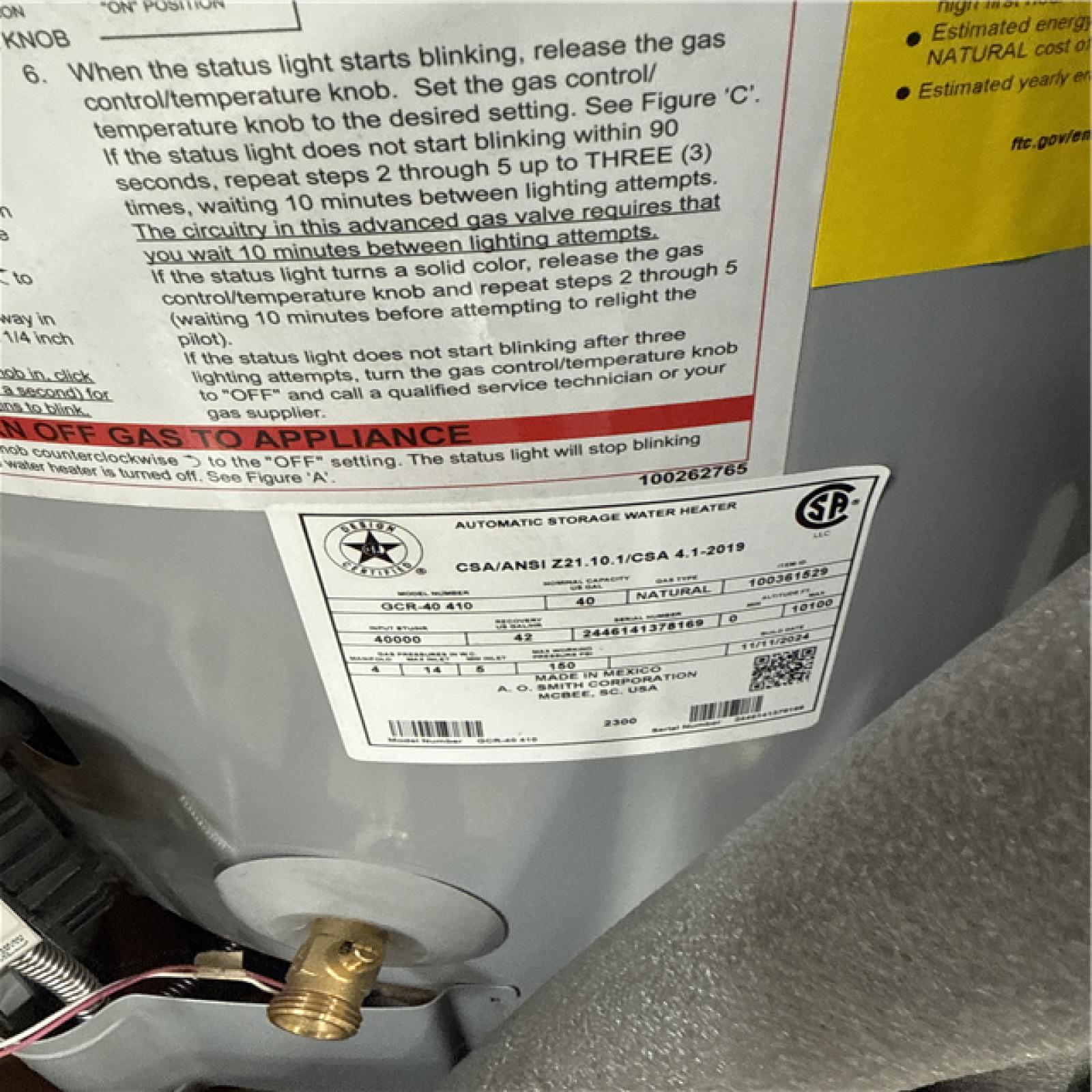 California NEW Rheem 75 Gallons Propane Gas Water Heater & AO Smith ProLine Commercial Grade 40-Gallon Natural Gas Water Heater