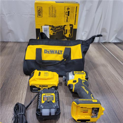 AS-IS DEWALT ATOMIC 20V MAX Lithium-Ion Cordless 1/4 in. Brushless Impact Driver Kit, 5 Ah Battery, Charger, and Bag