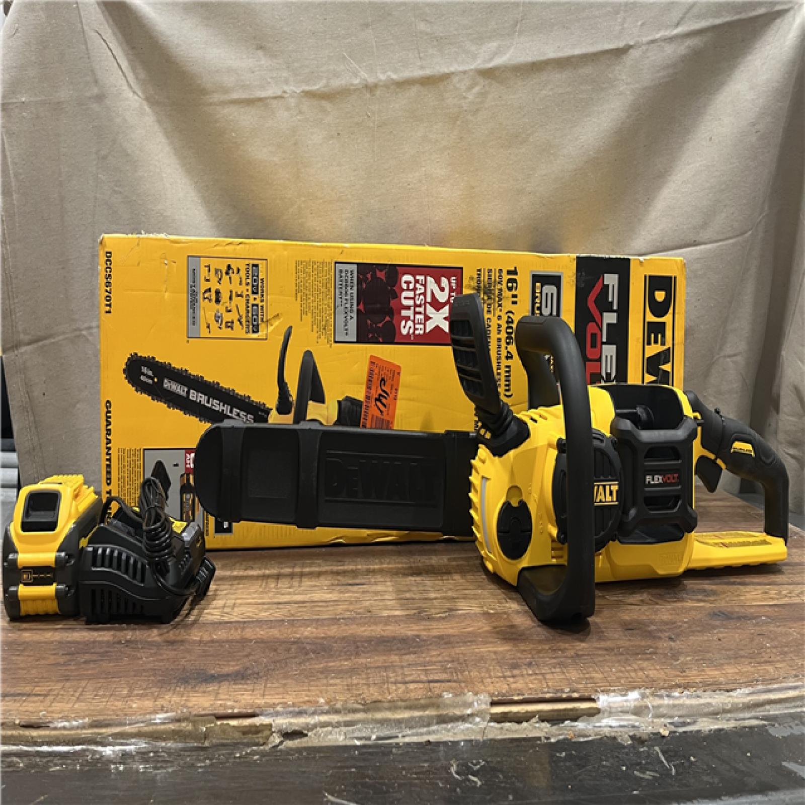 AS-IS DEWALT  FLEXVOLT 60V MAX 16in. Brushless Cordless Battery Powered Chainsaw Kit with (1) FLEXVOLT 2 Ah Battery & Charger