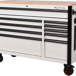 DALLAS LOCATION- AS-IS HUSKY Standard-Duty 52 in. W 10-Drawer Matte White/Carbon Fiber Trim/WoodTop Mobile Workbench Cabinet