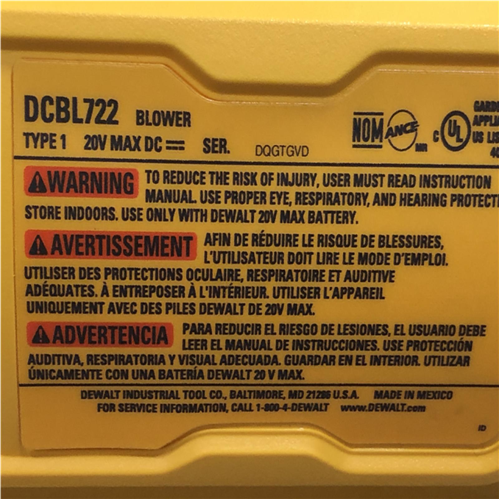 AS-IS DEWALT 20V MAX 125 MPH 450 CFM Brushless Cordless Handheld Leaf Blower with Concentrator Nozzle (Tool Only)