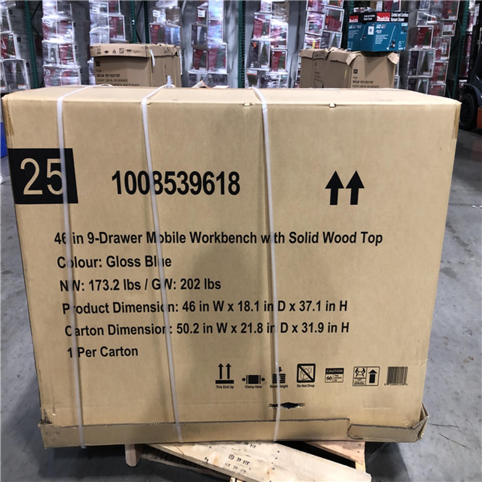 DALLAS LOCATION -  Husky Tool Storage 46 in. W x 18 in. D 9-Drawer Gloss Blue Mobile Workbench Cabinet