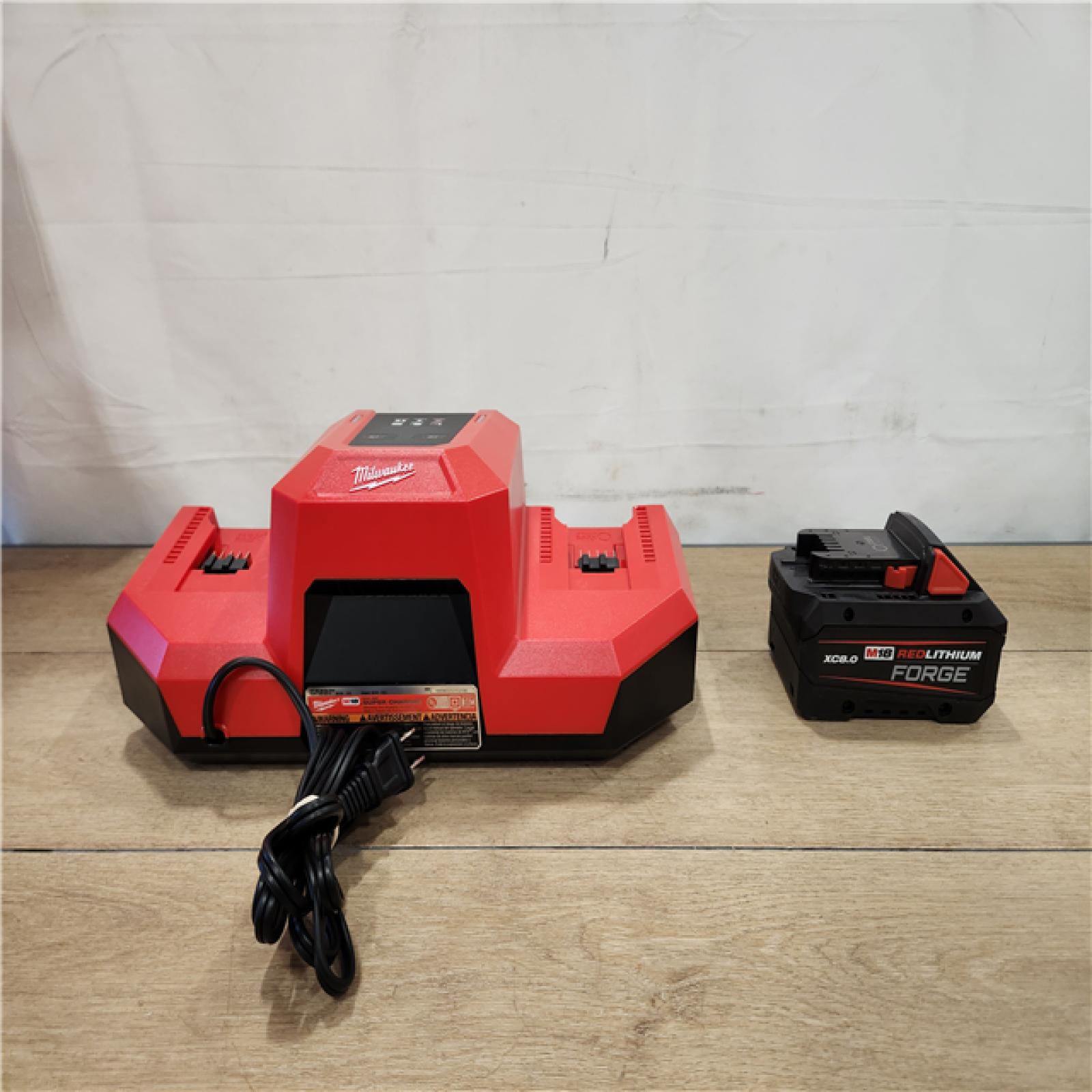 AS-IS- Milwaukee 18V Lithium-Ion REDLITHIUM FORGE 8.0 Ah Battery Pack with 18V Dual Bay Simultaneous Super Charger