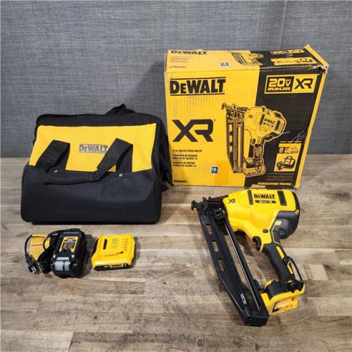 HOUSTON LOCATION - AS-IS DEWALT 20V MAX XR 16-Gauge Electric Cordless Angled Finishing Nailer Kit