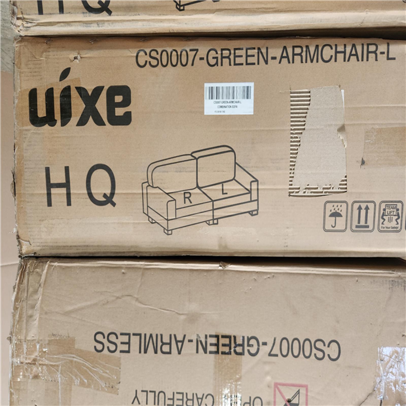 Phoenix AS-IS Uixe 118 in. Square Arm 3-Piece Corduroy Upholstered U-Shaped Sectional Sofa in. Green
