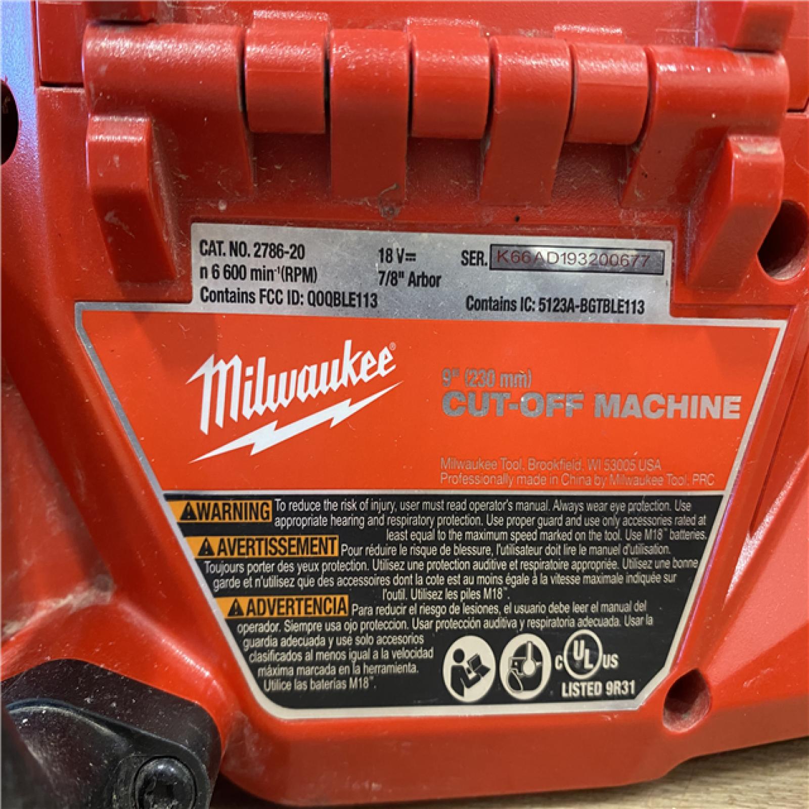 AS-IS Milwaukee FUEL ONE-KEY 18V Lithium-Ion Brushless Cordless 9 in. Cut Off Saw (Tool-Only)
