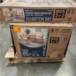 Phoenix NEW Hampton Bay Windy Hill 5-Piece Acacia Wood Outdoor Dining Set with CushionGuard Almond Biscotti Cushions