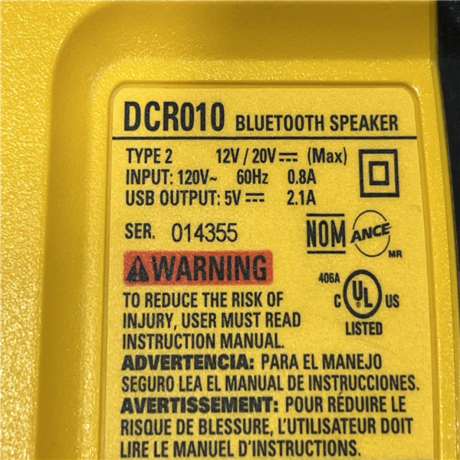AS-IS DEWALT 20V MAX Cordless Bluetooth Speaker (Tool Only)