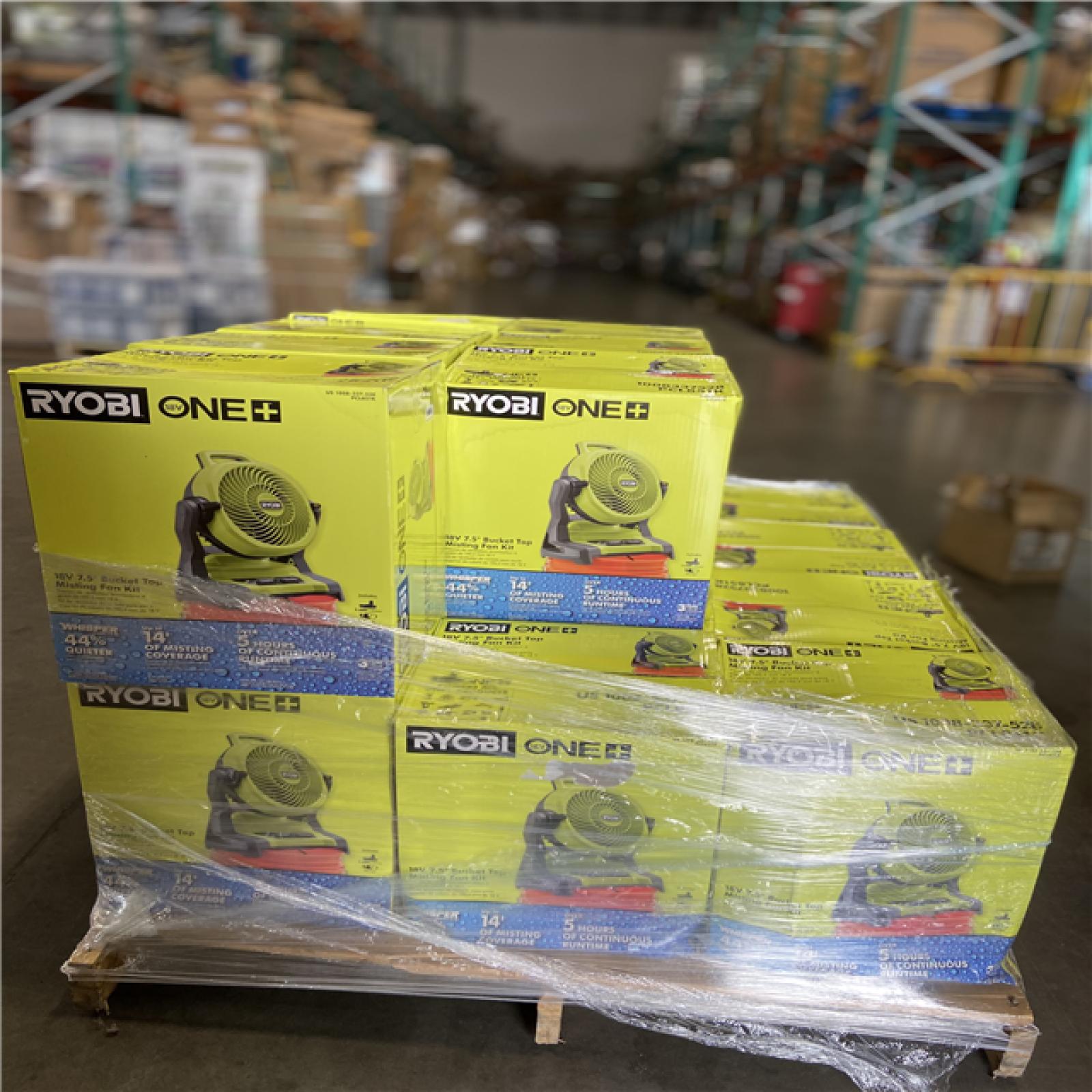 DALLAS LOCATION - RYOBI ONE+ 18V Cordless 7-1/2 in. Bucket Top Misting Fan Kit (19 UNITS)