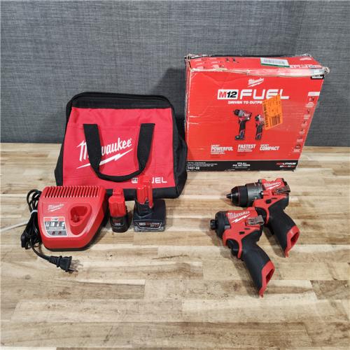 HOUSTON LOCATION - AS-IS Milwaukee  FUEL 12-Volt Lithium-Ion Brushless Cordless Hammer Drill and Impact Driver Combo Kit