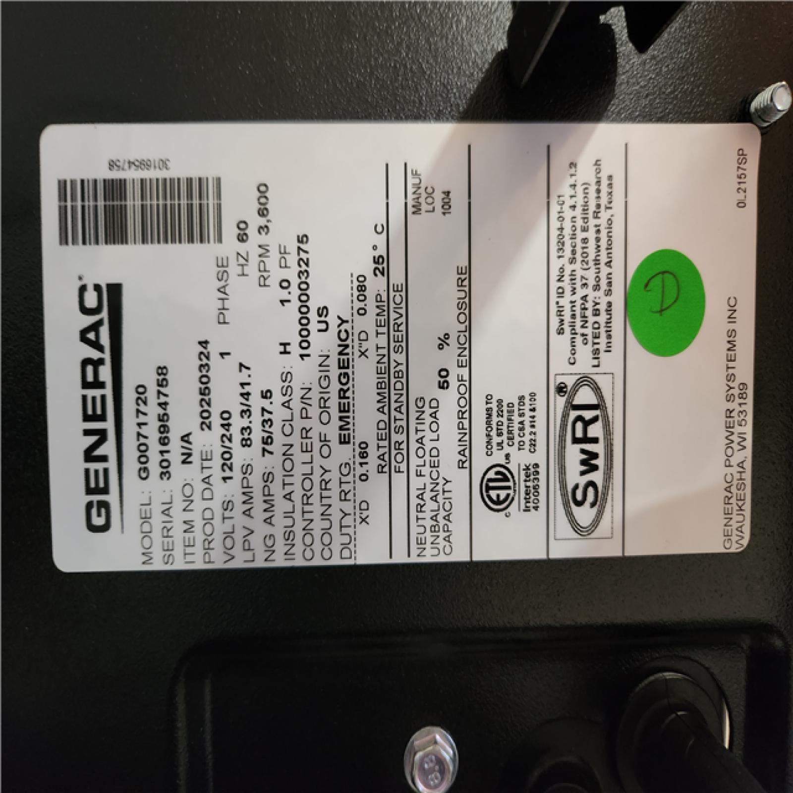 Phoenix Location Generac 10,000 Watt - Dual Fuel Air- Cooled Whole House Home Standby Generator, Smart Home Monitoring, 100-AMP Transfer Switch (Switch Panel NOT Included)