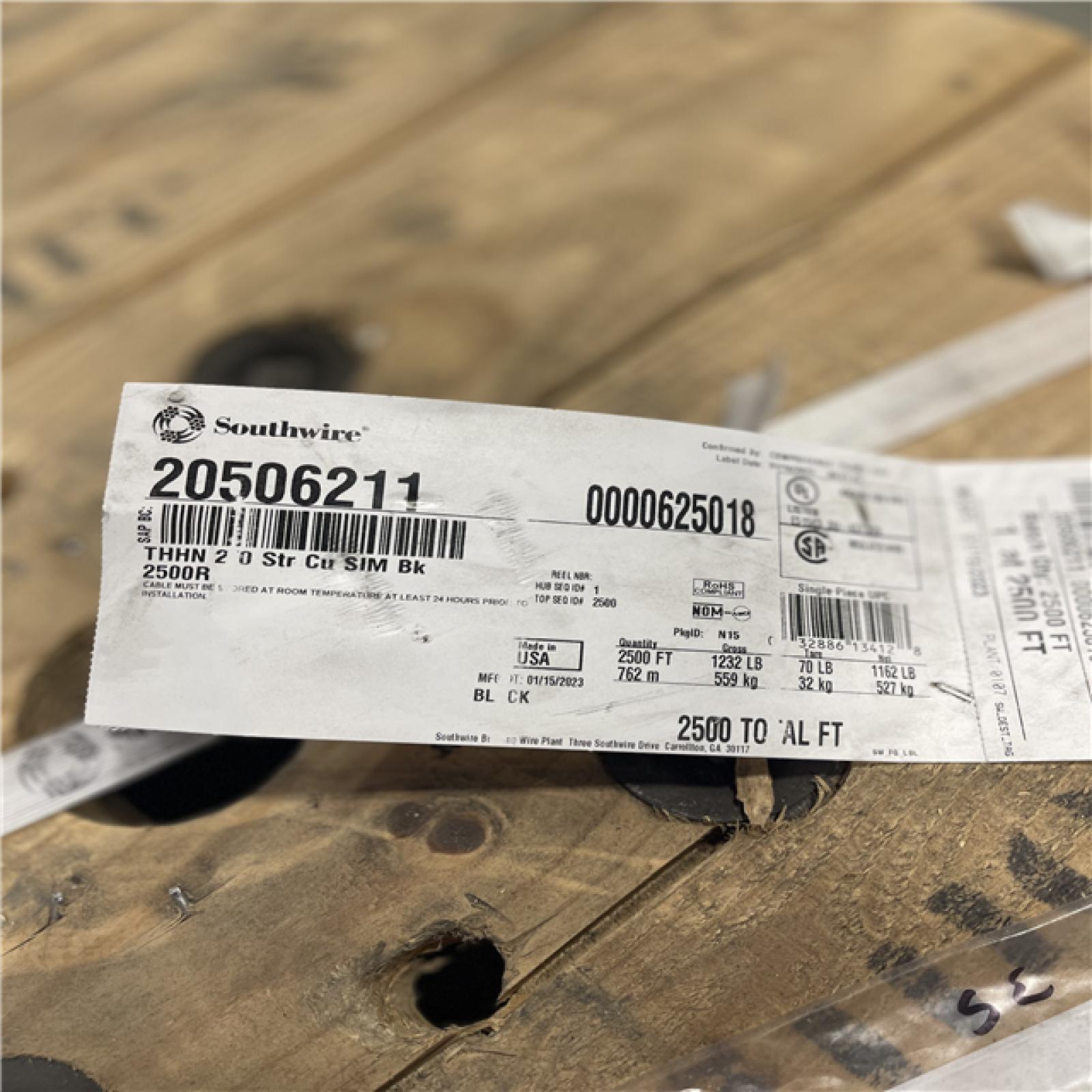 DALLAS LOCATION -AS-IS  Southwire 2 500 ft. 2/0 Black Stranded CU SIMpull THHN Wire