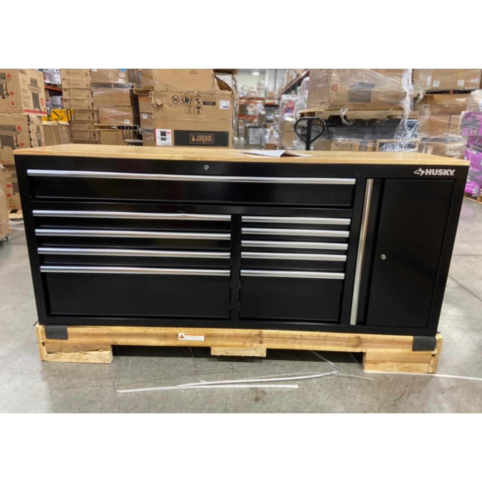 DALLAS LOCATION -Husky Tool Storage 72 in. W Standard Duty Gloss Black Mobile Workbench Tool Chest