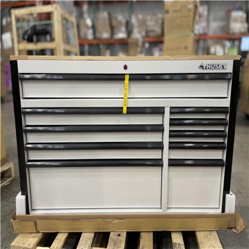 DALLAS LOCATION- AS-IS HUSKY Standard-Duty 52 in. W 10-Drawer Matte White/Carbon Fiber Trim/WoodTop Mobile Workbench Cabinet