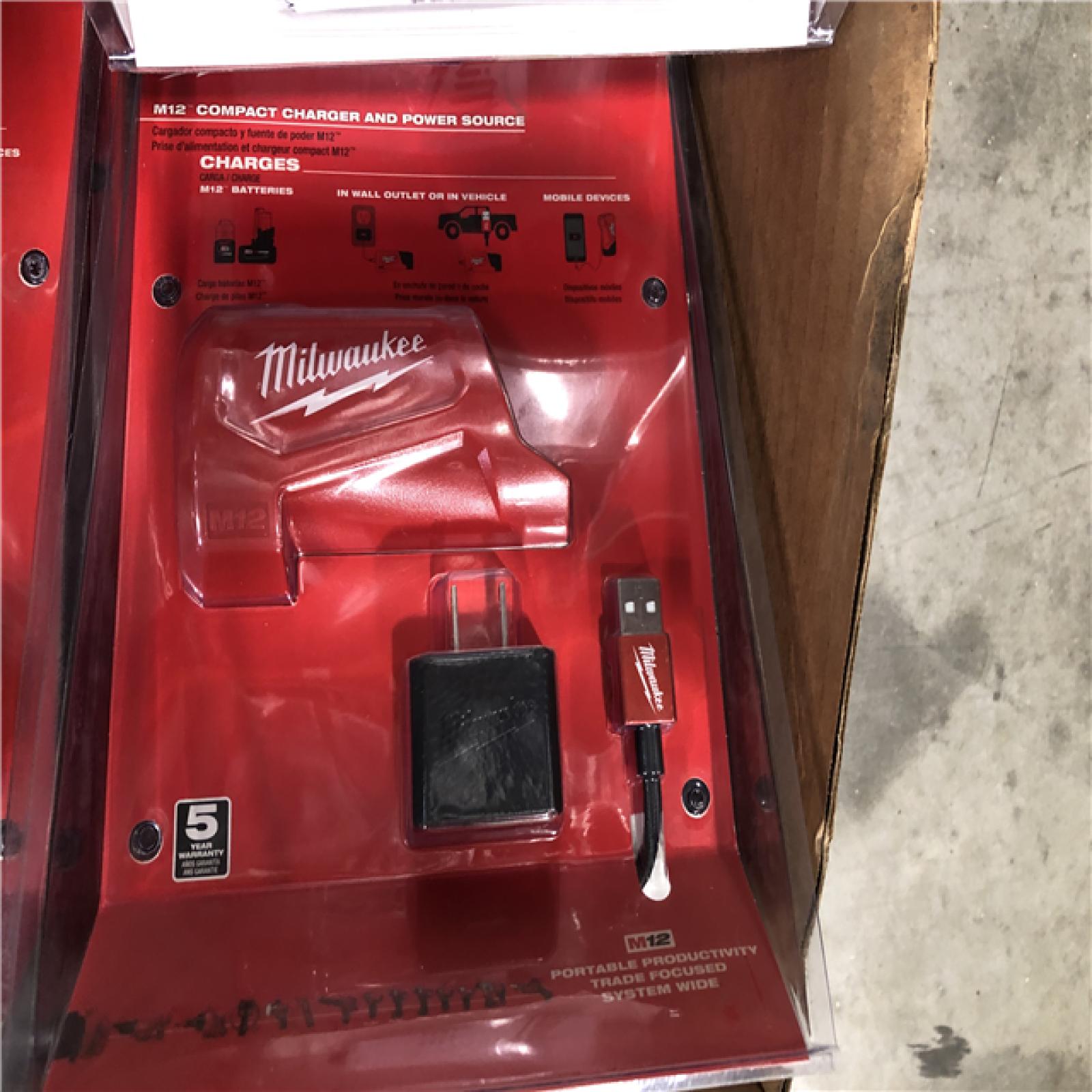 DALLAS LOCATION- NEW!- Milwaukee M12 12-Volt Lithium-Ion Charger and Portable Power Source (5O UNITS)