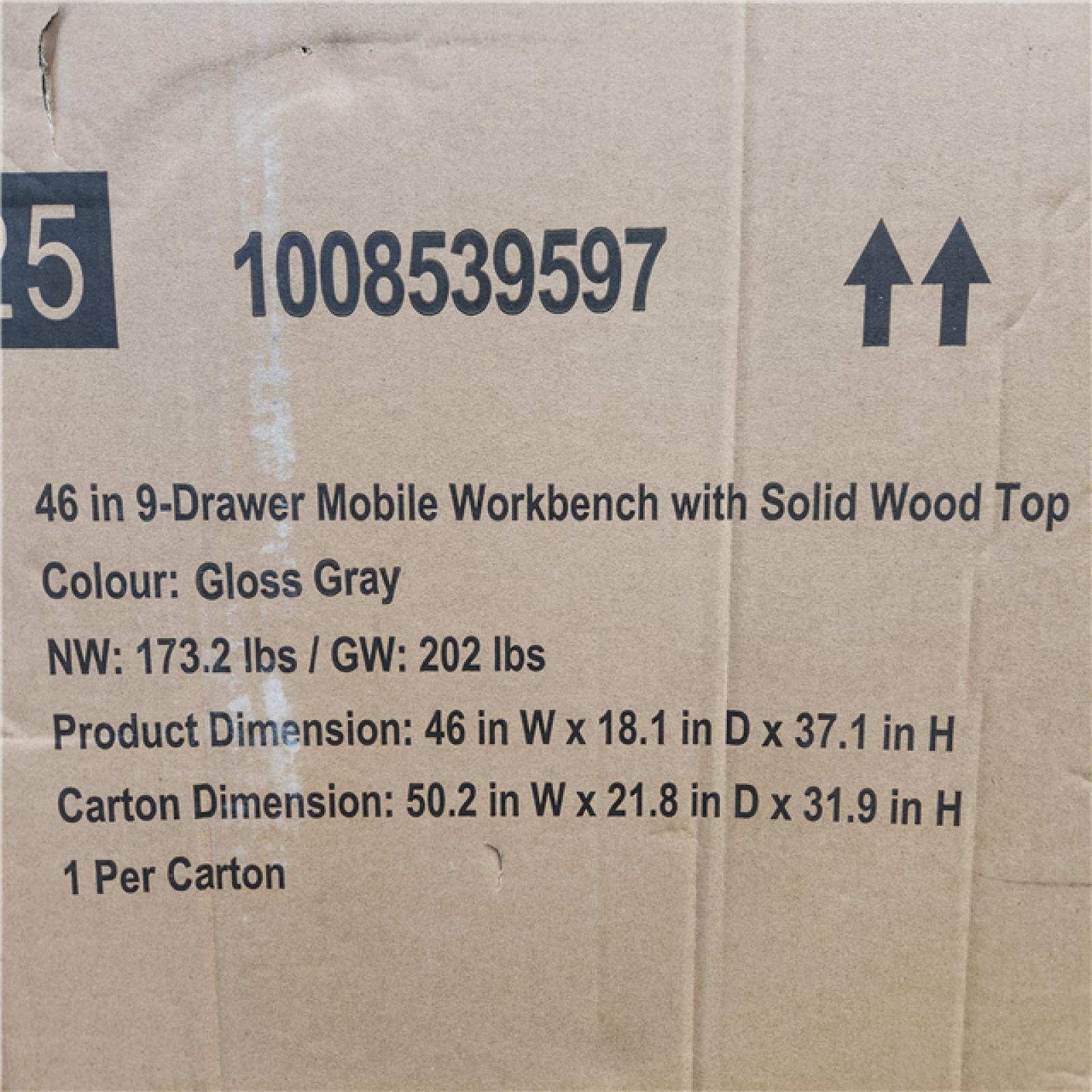 Phoenix NEW Husky Tool Storage 46 in. W Gloss Gray Mobile Workbench 9-Drawer with Solid Wood Top (SEALED)