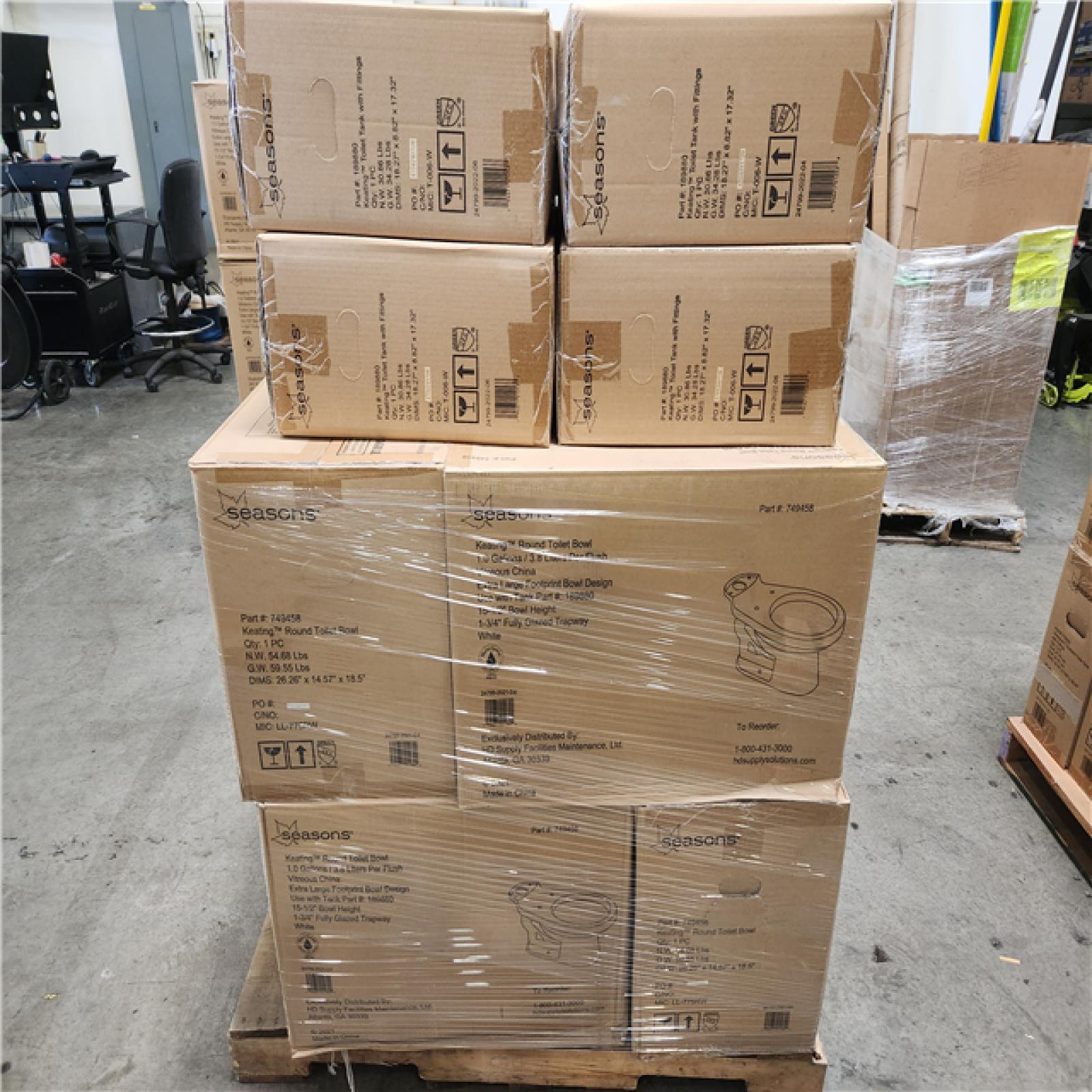 Phoenix Location NEW Seasons Keating Round Toilet Bowl With Tank 1.0 Gallons/ 3.8 Liters a Flush Pallet (8 Toilets)
