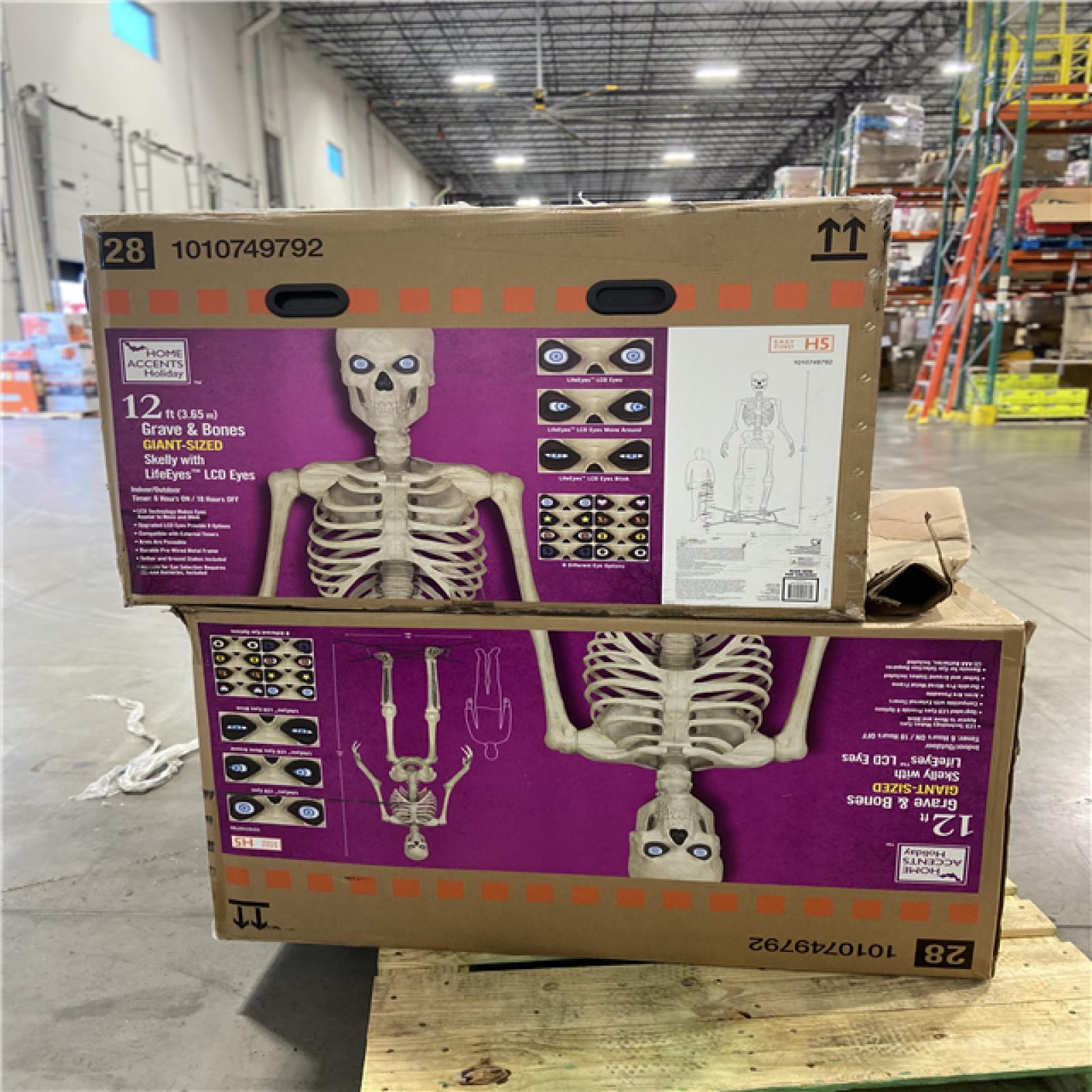 DALLAS LOCATION - Home Accents Holiday 12 ft. Grave & Bones Giant-Sized Skelly with LifeEyes™ LCD Eyes H5 - (2 UNITS)