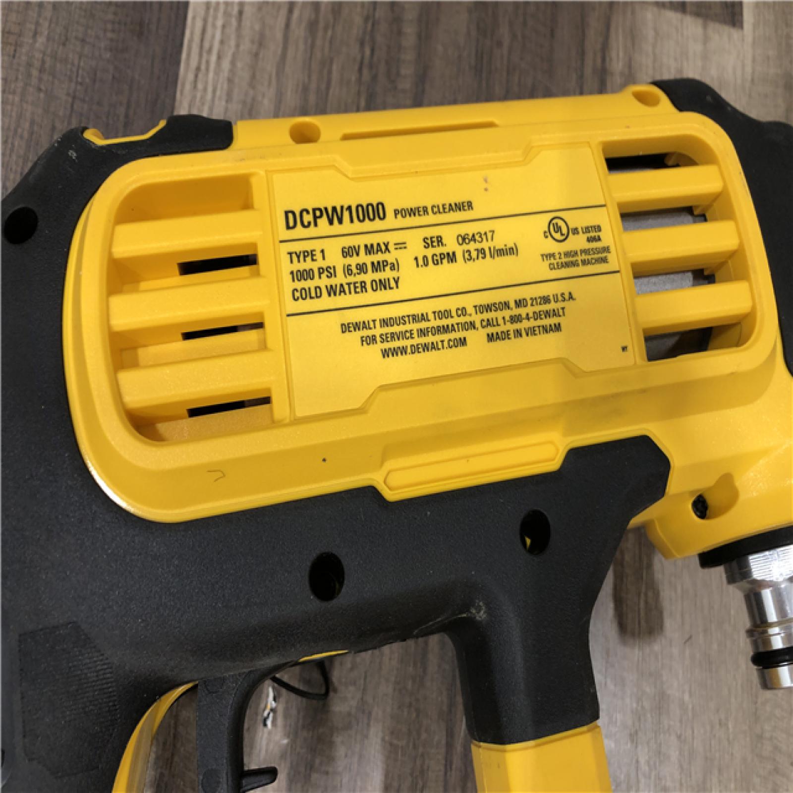 AS-IS DEWALT FLEXVOLT 60V MAX 1000 PSI 1.0 GPM Cold Water Cordless Battery Power Cleaner (Tool Only)