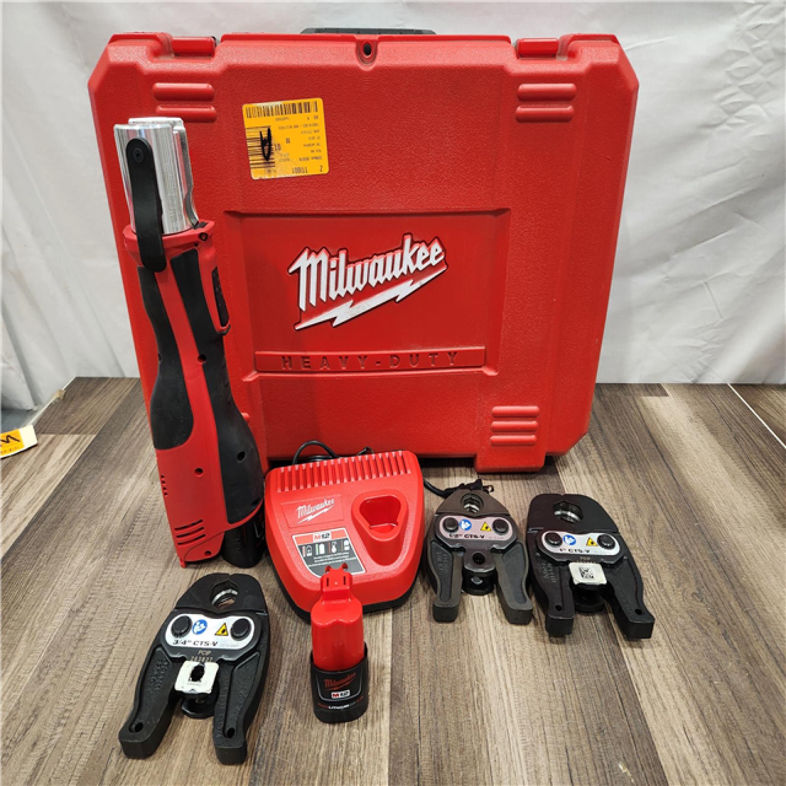 AS-IS  Milwaukee M12 12-Volt Lithium-Ion Force Logic Cordless Press Tool Kit (3 Jaws Included) with Two 1.5 Ah Battery and Hard Case