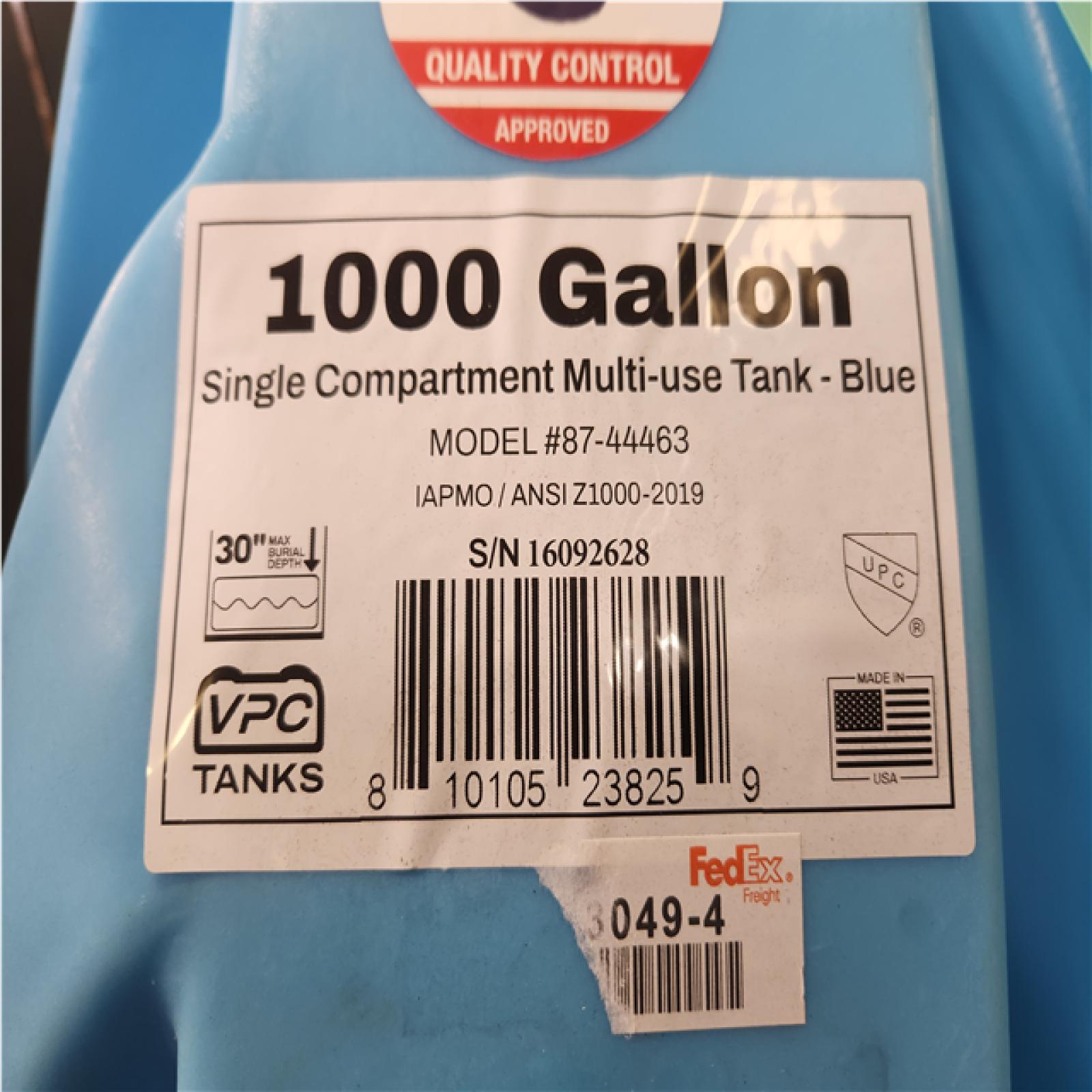 Phoenix LIKE NEW VPC 1000 Gal. Blue Multi-Use, Single Compartment Tank