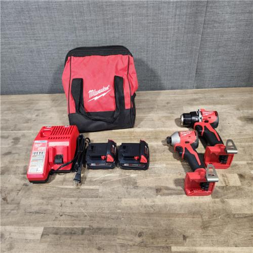 HOUSTON LOCATION - AS-IS Milwaukee M18 18V Lithium-Ion Brushless Cordless Compact Drill/Impact Combo Kit (2-Tool) W/(2) 2.0 Ah Batteries  Charger & Bag