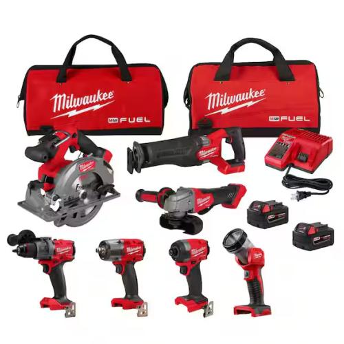 NEW! - Milwaukee M18 FUEL 18V Lithium-Ion Brushless Cordless Combo Kit with Two 5.0 Ah Batteries  1 Charger  2 Tool Bags (7-Tool)