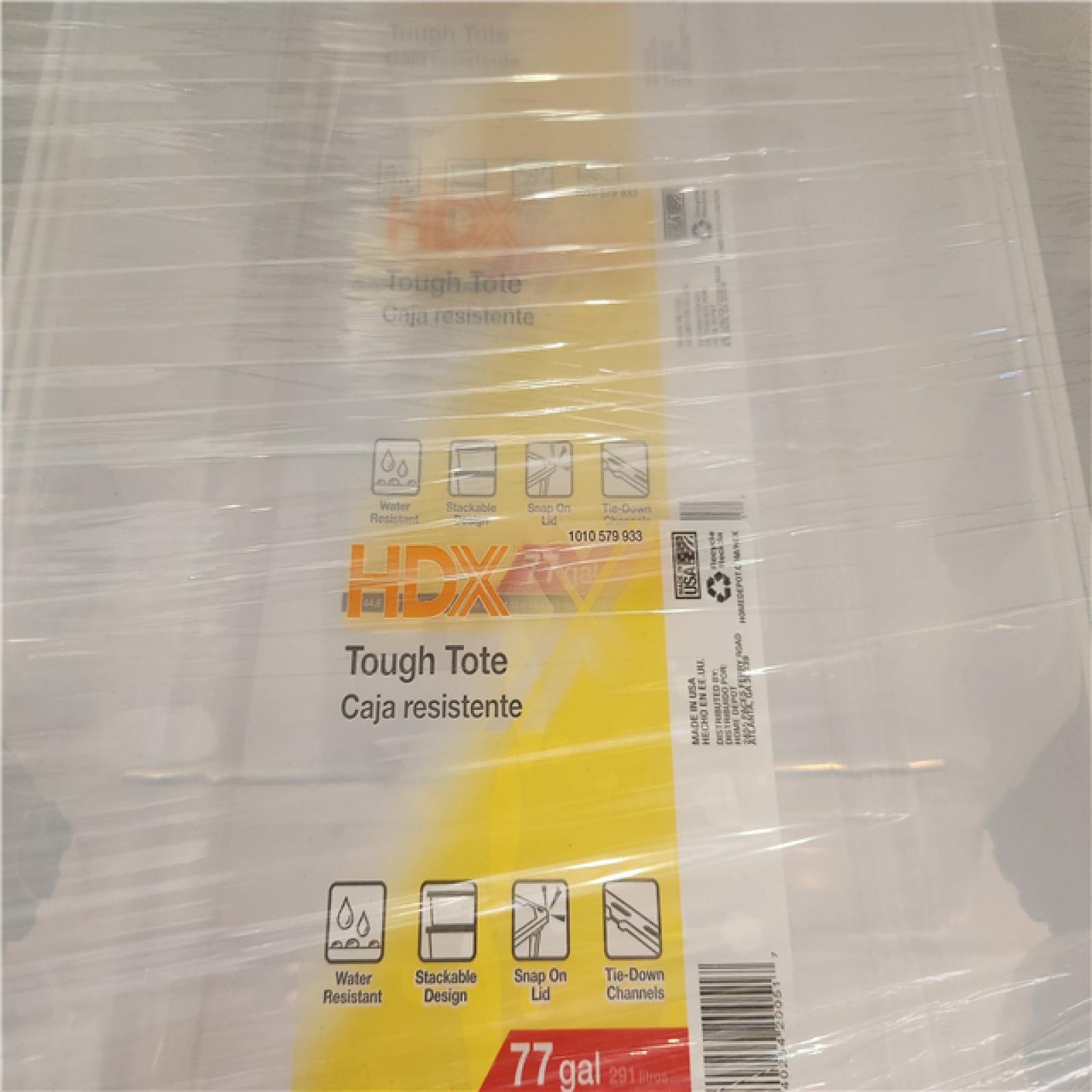 Phoenix AS-IS HDX 77 Gal. Tough Storage Tote with Wheels in Clear with Red Lid Pallet (16-Totes)