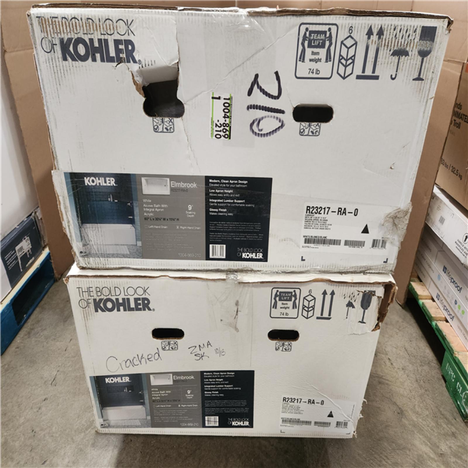 Phoenix AS-IS 2 KOHLER Elmbrook 60 in. x 30.25 in. Soaking Bathtub with Right-Hand Drain in White