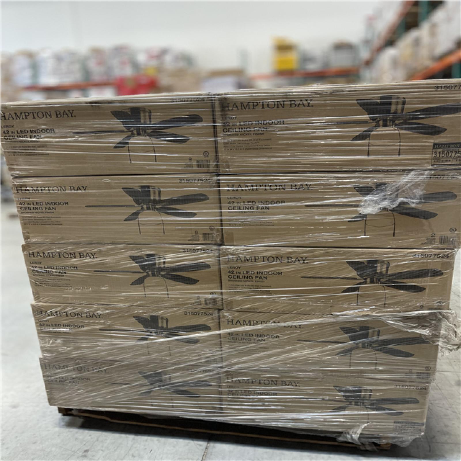 DALLAS LOCATION - Hampton Bay Leroy 42 LED Brushed Nickel Ceiling Fan With Light PALLET-(40 UNITS)