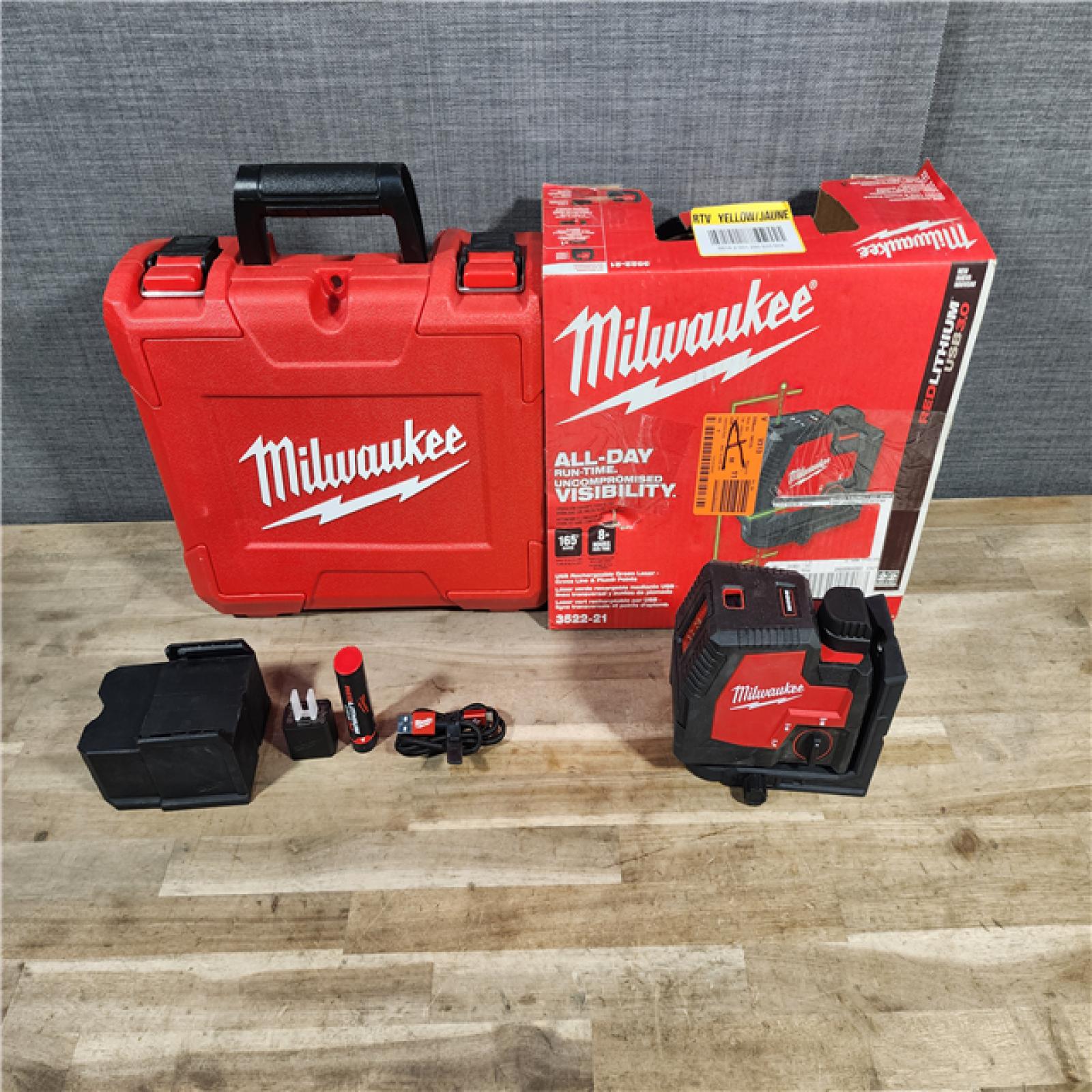 HOUSTON LOCATION - AS-IS Milwaukee-3522-21 Green Beam Laser Cross Line Plumb Point USB Rechargeable