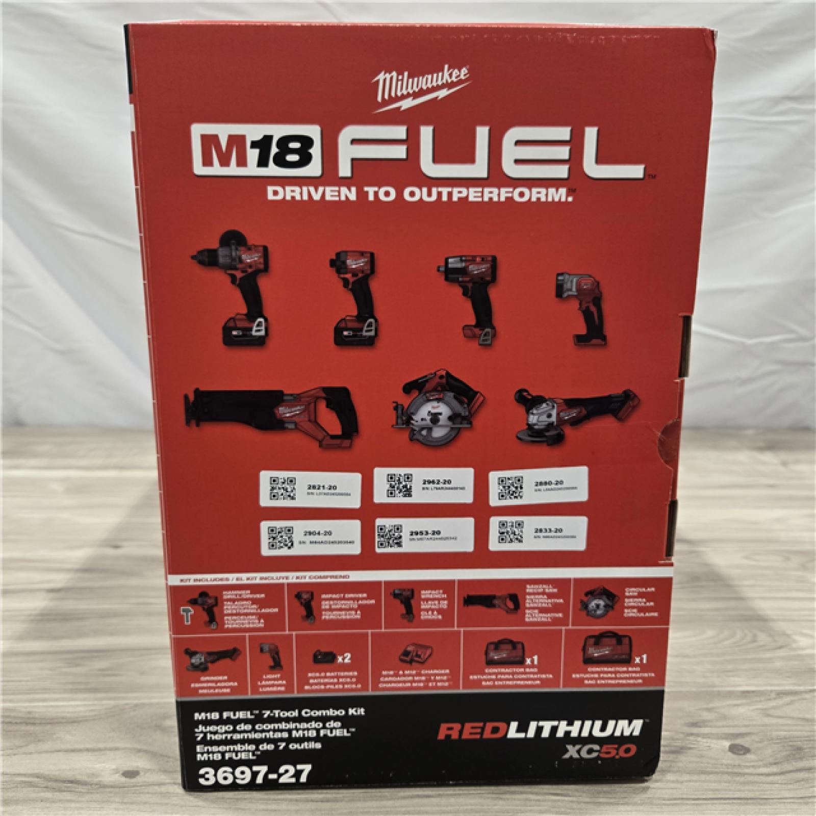 NEW- Milwaukee M18 FUEL 18V Lithium-Ion Brushless Cordless Combo Kit with Two 5.0 Ah Batteries  1 Charger  2 Tool Bags (7-Tool)